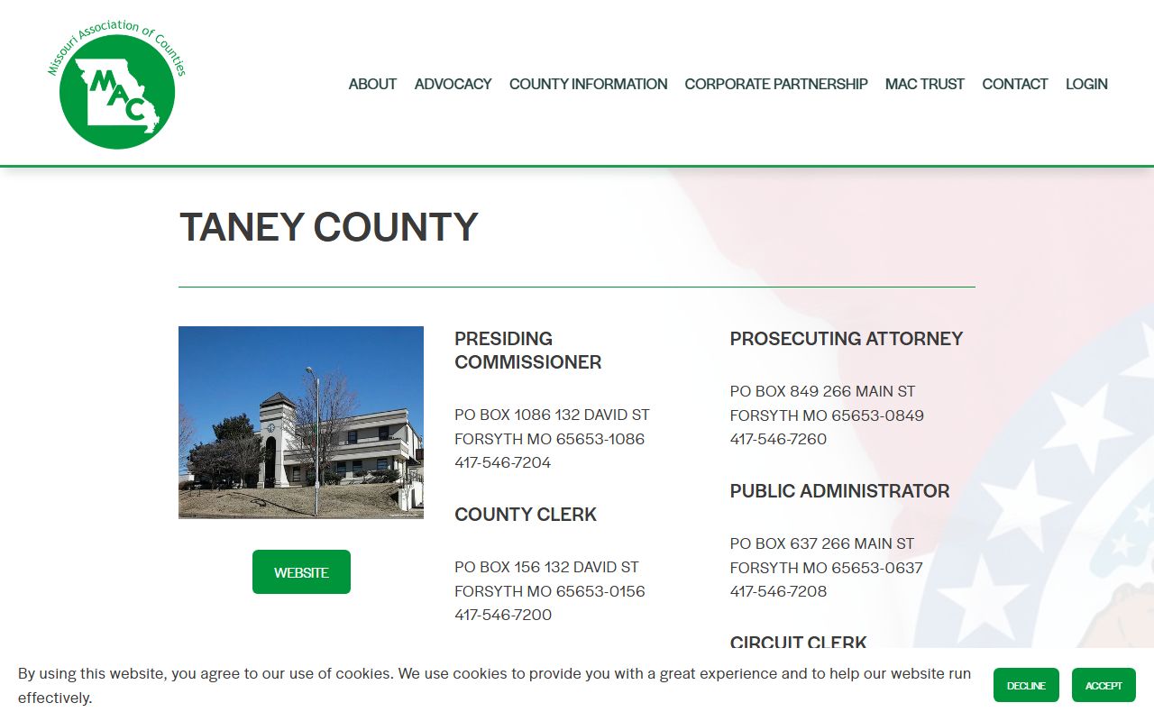 Taney County property tax records directory page