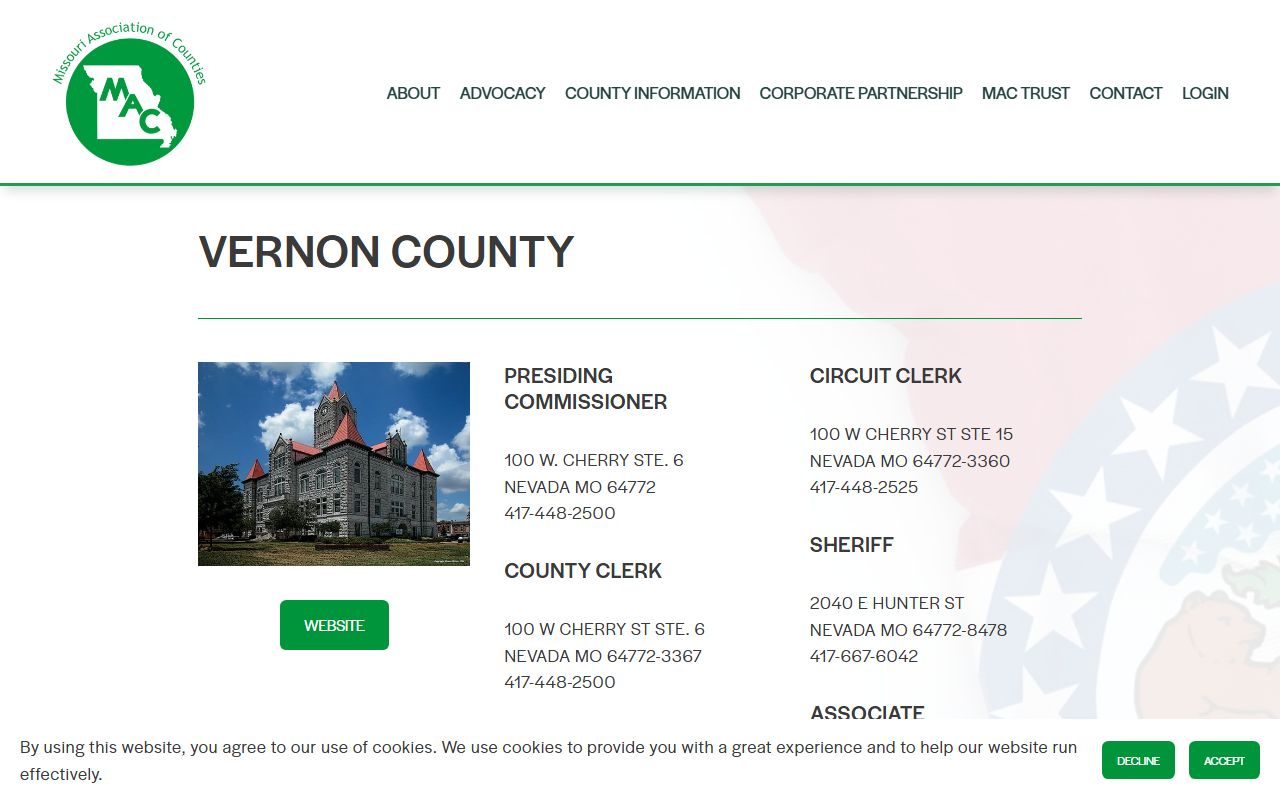 Vernon County property tax records on Missouri Counties directory