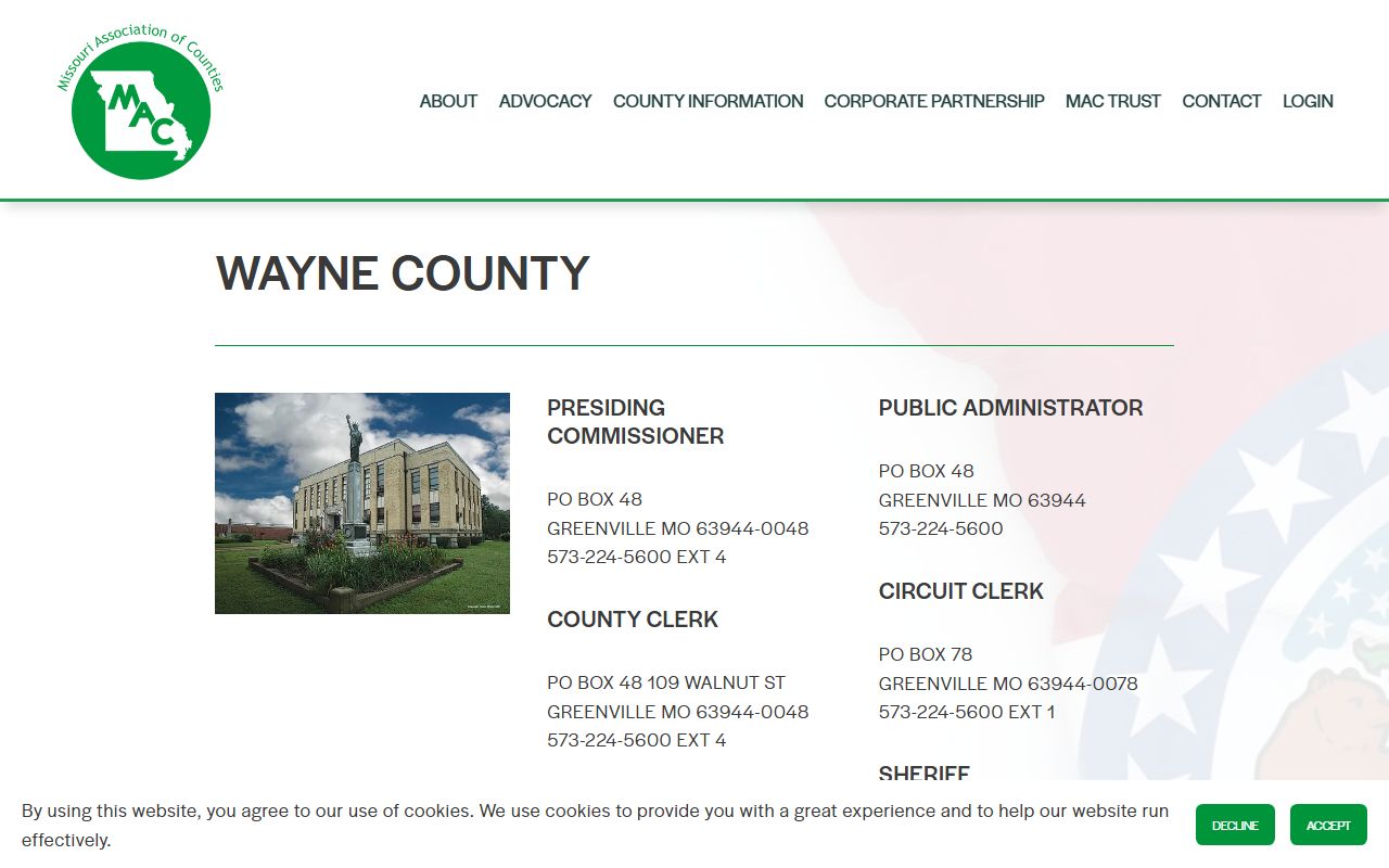Wayne County property tax records directory on Missouri Counties