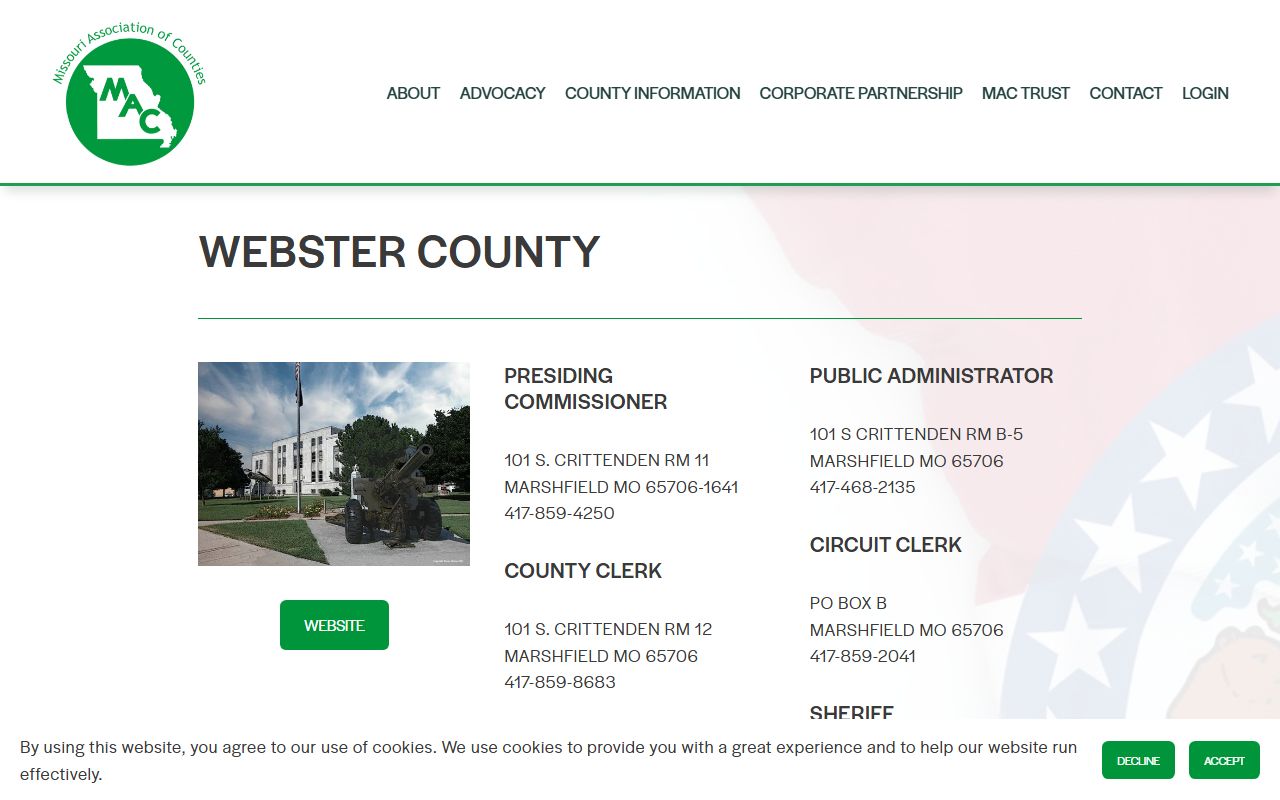 Webster County property tax records on Missouri Counties directory